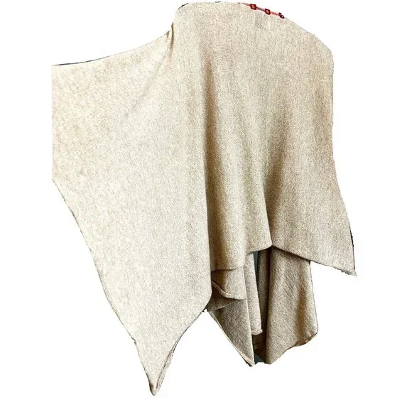 BUNAI Sequin Knit Billowy Women Cardigan Shawl Poncho Open Front Beige FREE SIZE